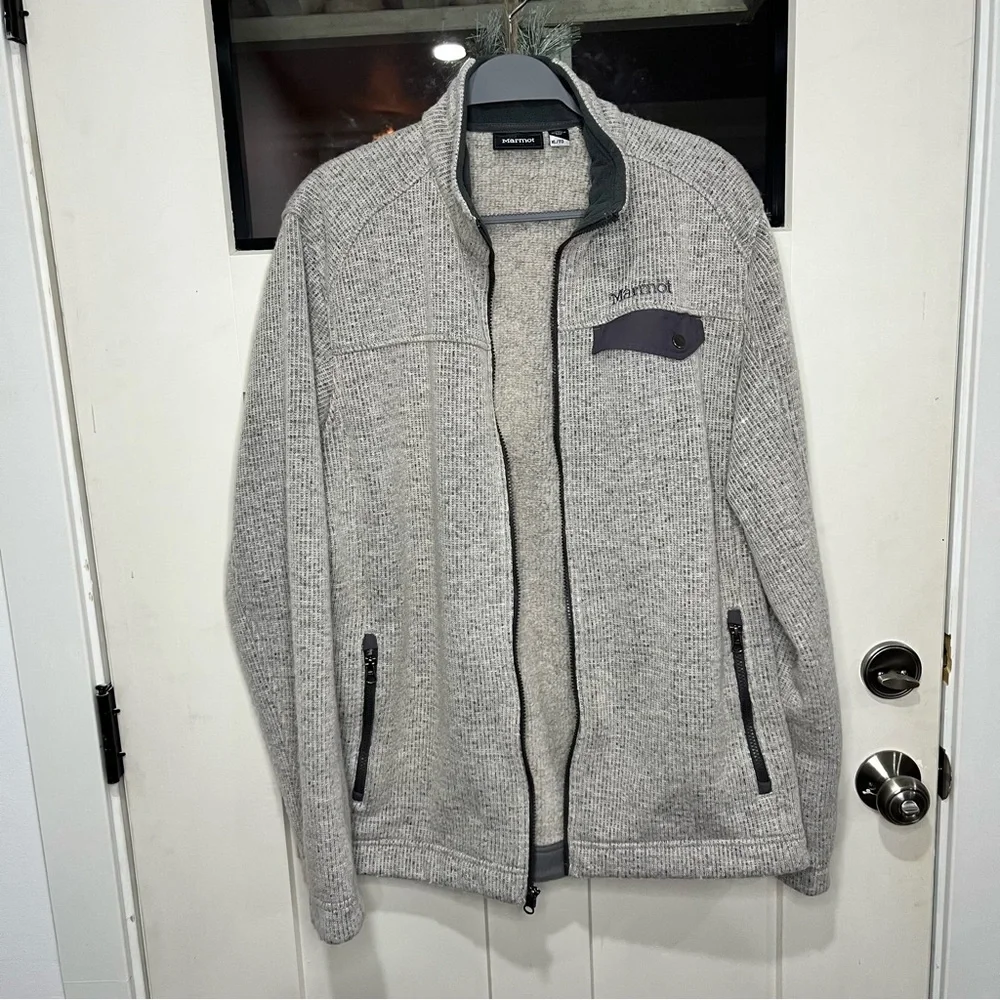 Marmot Men’s Full Zip Knit Fleece Jacket Gray XL - Picture 2 of 12
